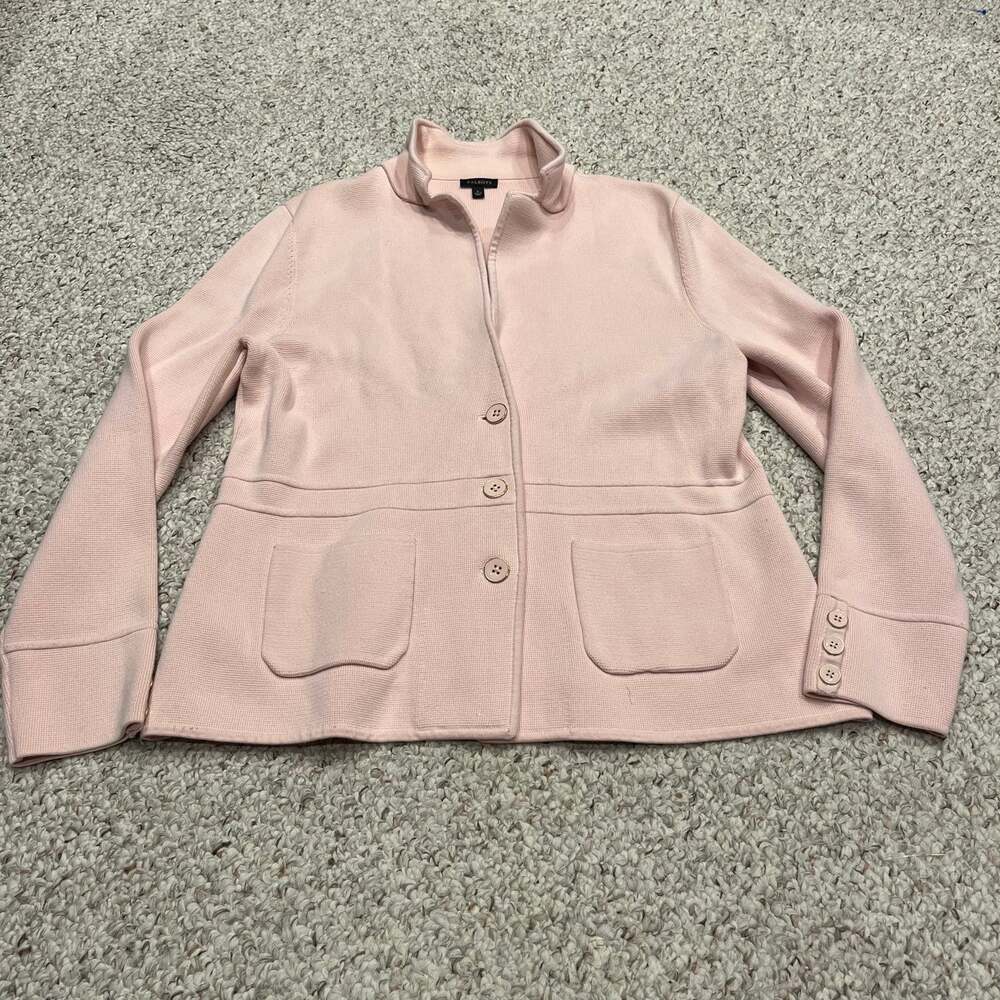 Talbots Knit Sweater Blazer Jacket L Light Pink PReppy Feminine Classic Casual